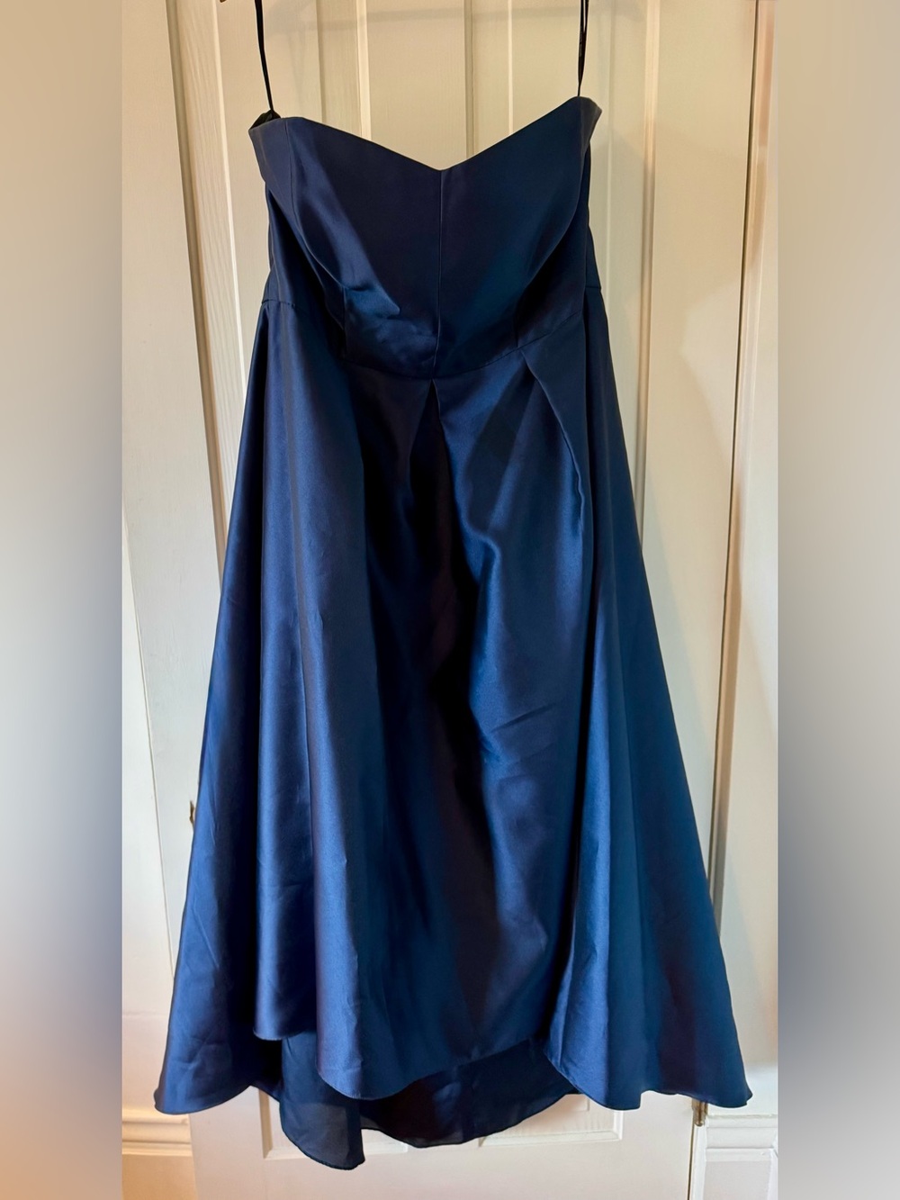 Navy Satin Strapless High-Low Dress
